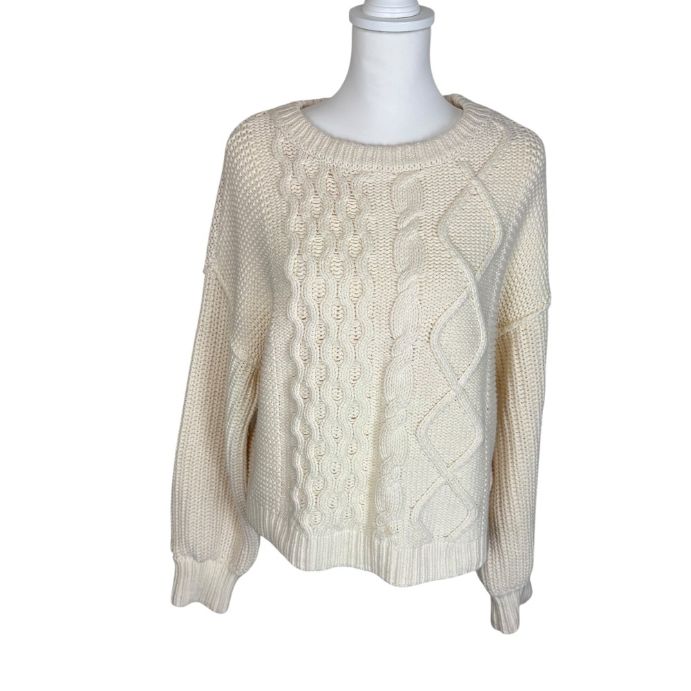 Free People Cream Dream Cable Knit Sweater Crew Neck Long Sleeve Cozy Size Small - Picture 4 of 9